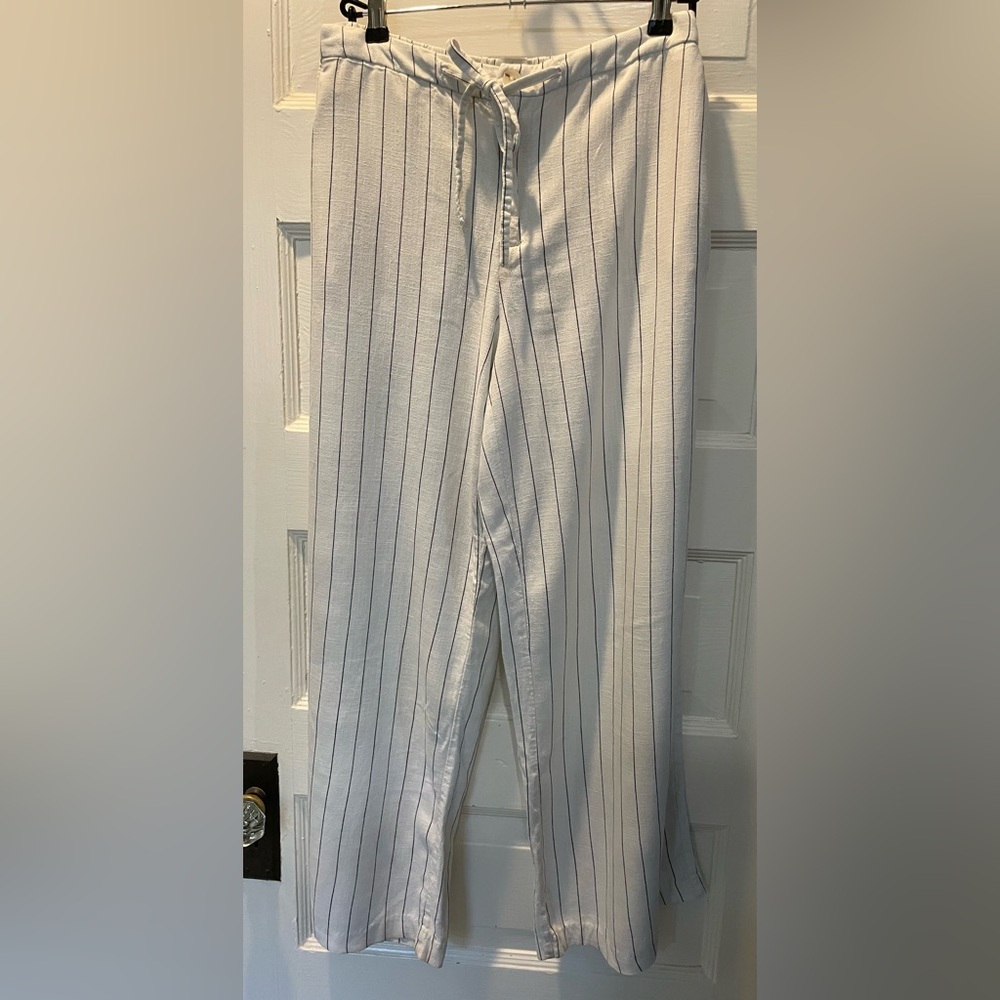 Joie Women’s Linen Blend White Pinstripe Pants, Size Small